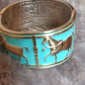 Vintage Aqua Horse Clamper Bracelet